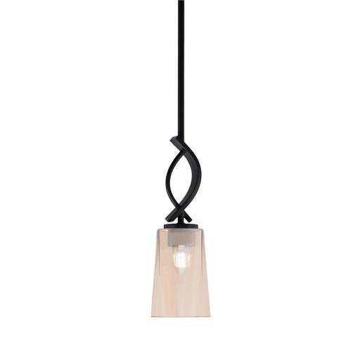 Toltec Cavella 4.5in 1-Light Mini Pendant | Modern Matte Black and Amber Gradient Glass | Kitchen Island & Bar | 4.5 x 13.5 in | Model 3901-MB-263