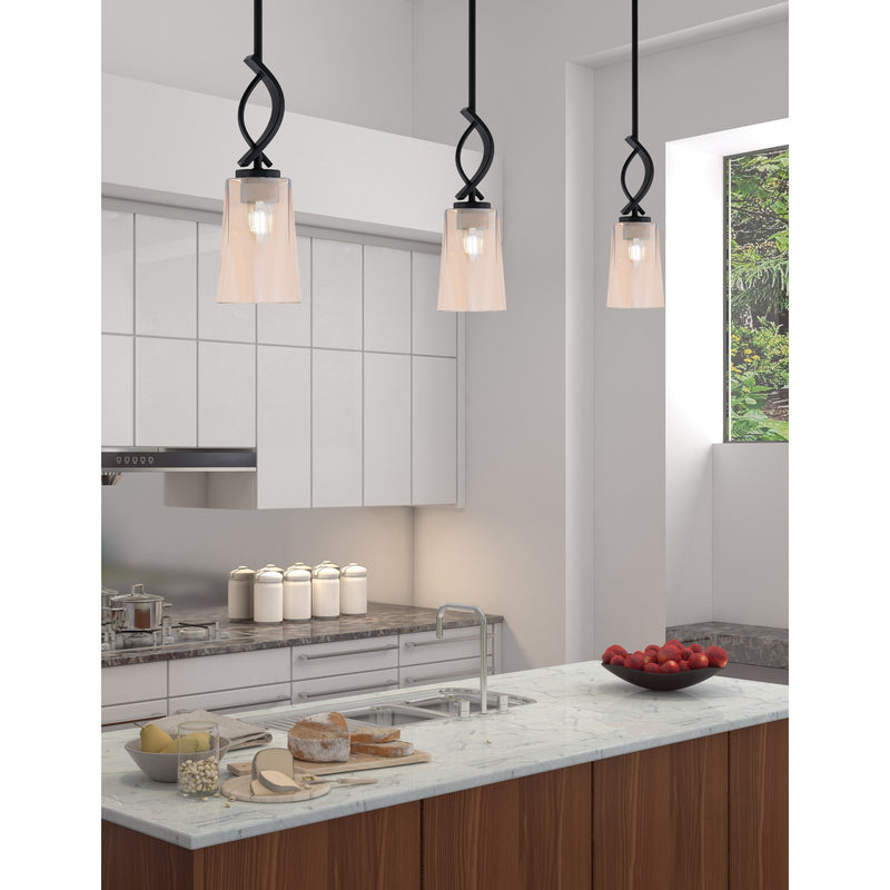 Toltec Cavella 4.5in 1-Light Mini Pendant | Modern Matte Black and Amber Gradient Glass | Kitchen Island & Bar | 4.5 x 13.5 in | Model 3901-MB-263