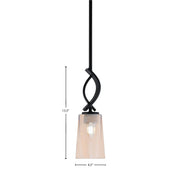 Toltec Cavella 4.5in 1-Light Mini Pendant | Modern Matte Black and Amber Gradient Glass | Kitchen Island & Bar | 4.5 x 13.5 in | Model 3901-MB-263