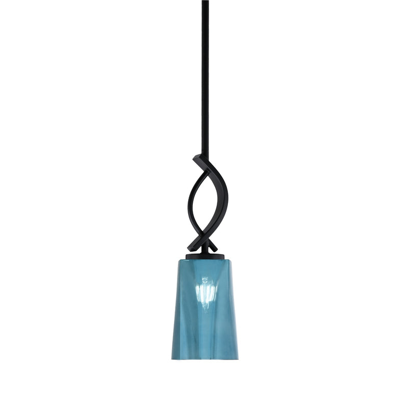 Toltec Cavella 4.5in 1-Light Mini Pendant | Modern Matte Black and Blue Gradient Glass | Kitchen Island & Bar | 4.5 x 13.5 in | Model 3901-MB-265