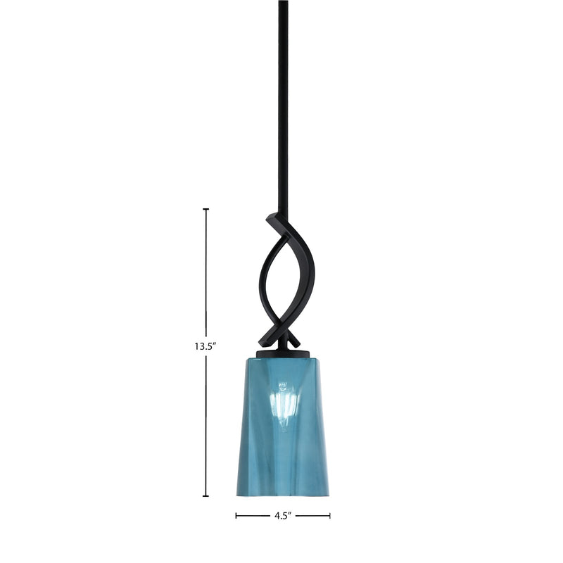Toltec Cavella 4.5in 1-Light Mini Pendant | Modern Matte Black and Blue Gradient Glass | Kitchen Island & Bar | 4.5 x 13.5 in | Model 3901-MB-265