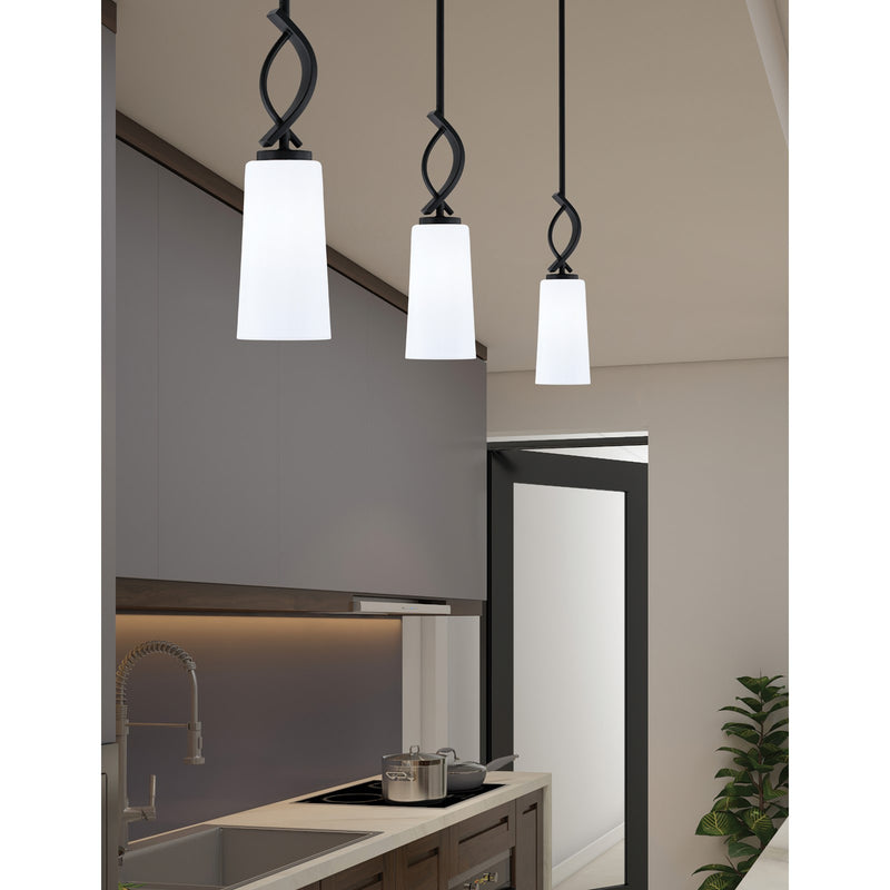 Toltec Cavella 5in 1-Light Mini Pendant | Modern Matte Black and White Opal Glass | Kitchen Island & Bar | 5 x 16.75 in | Model 3901-MB-291