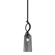 Toltec Cavella 5in 1-Light Mini Pendant | Modern Matte Black and Smoke Bubble Glass | Kitchen Island & Bar | 5 x 16.75 in | Model 3901-MB-292