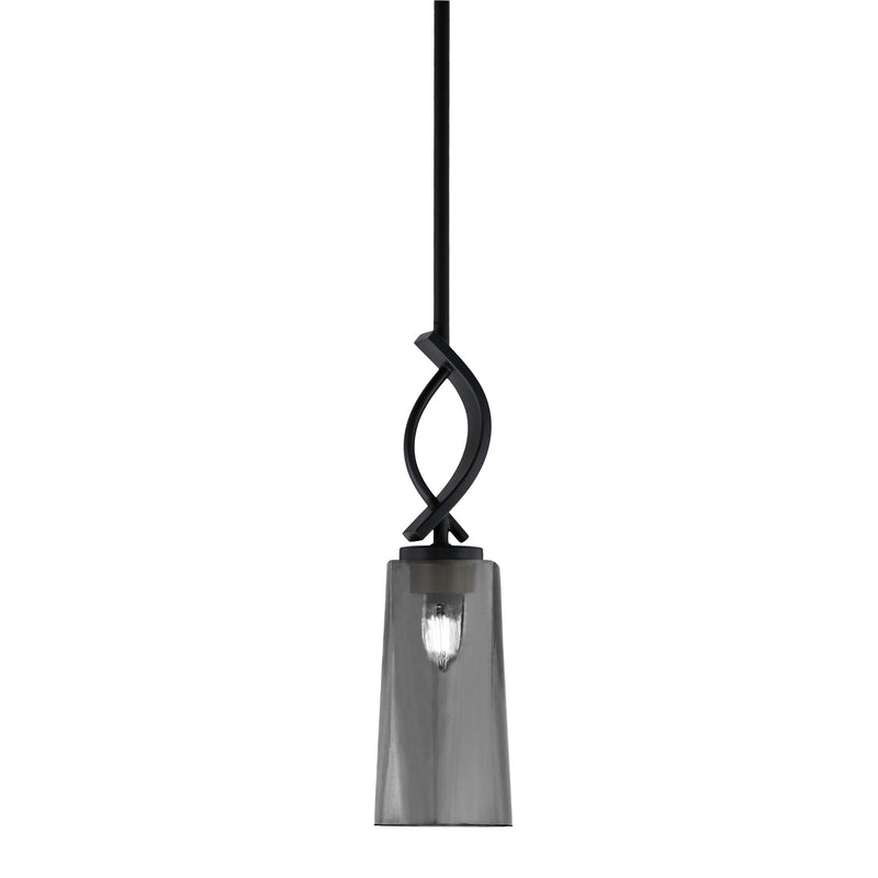 Toltec Cavella 5in 1-Light Mini Pendant | Modern Matte Black and Smoke Bubble Glass | Kitchen Island & Bar | 5 x 16.75 in | Model 3901-MB-292
