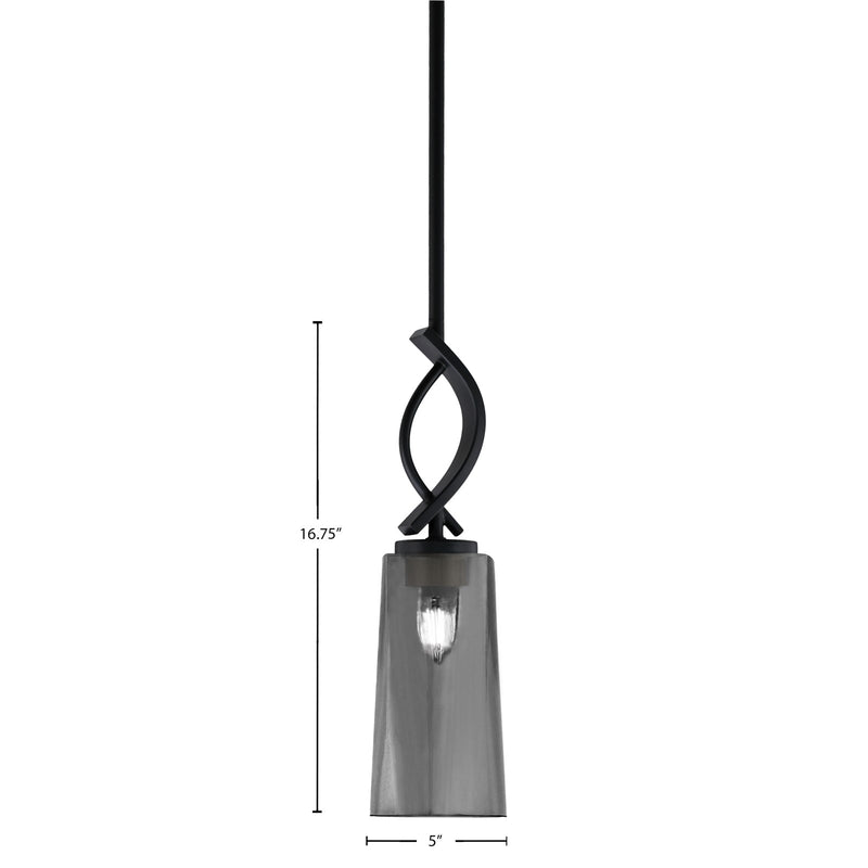 Toltec Cavella 5in 1-Light Mini Pendant | Modern Matte Black and Smoke Bubble Glass | Kitchen Island & Bar | 5 x 16.75 in | Model 3901-MB-292
