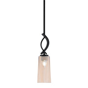 Toltec Cavella 5in 1-Light Mini Pendant | Modern Matte Black and Amber Gradient Glass | Kitchen Island & Dining Room | Model 3901-MB-293