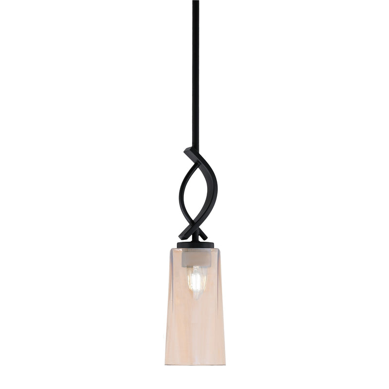 Toltec Cavella 5in 1-Light Mini Pendant | Modern Matte Black and Amber Gradient Glass | Kitchen Island & Dining Room | Model 3901-MB-293