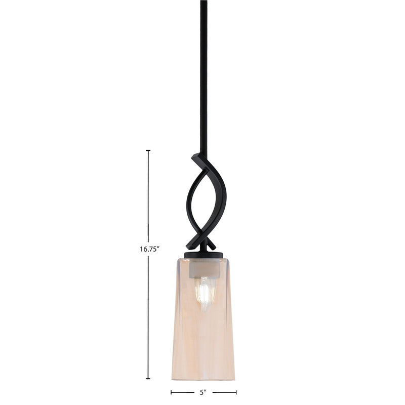 Toltec Cavella 5in 1-Light Mini Pendant | Modern Matte Black and Amber Gradient Glass | Kitchen Island & Dining Room | Model 3901-MB-293
