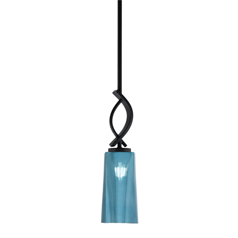 Toltec Cavella 5in 1-Light Mini Pendant | Modern Matte Black and Blue Gradient Glass | Kitchen Island & Dining Room | 5 x 16.75 in | Model 3901-MB-295