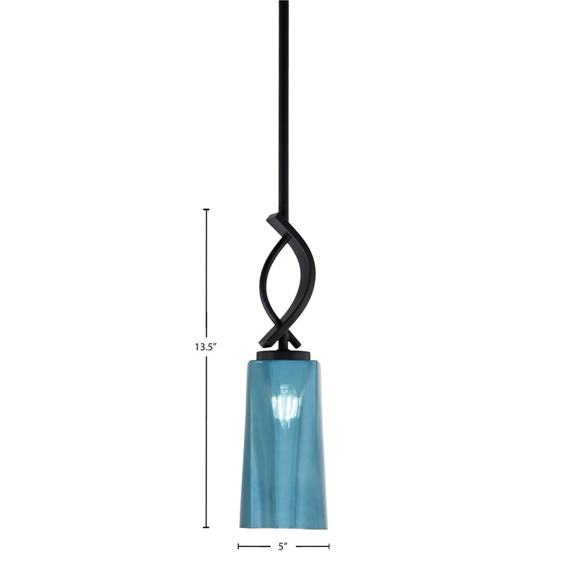 Toltec Cavella 5in 1-Light Mini Pendant | Modern Matte Black and Blue Gradient Glass | Kitchen Island & Dining Room | 5 x 16.75 in | Model 3901-MB-295