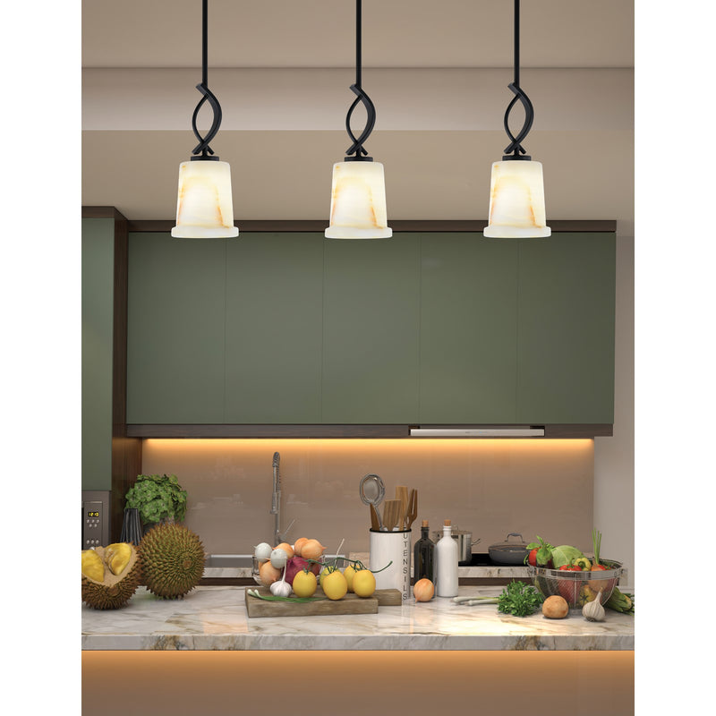 Toltec Cavella 5in 1-Light Mini Pendant | Modern Matte Black and Natural Stone Glass | Kitchen Island & Dining Room | Model 3901-MB-4128