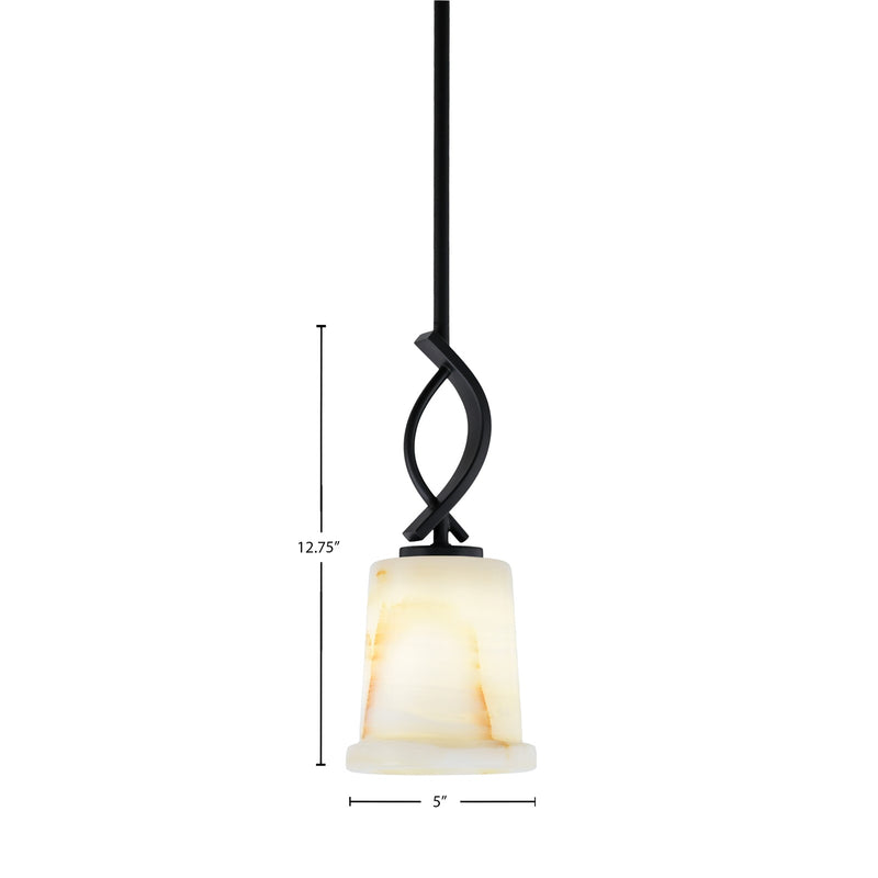 Toltec Cavella 5in 1-Light Mini Pendant | Modern Matte Black and Natural Stone Glass | Kitchen Island & Dining Room | Model 3901-MB-4128