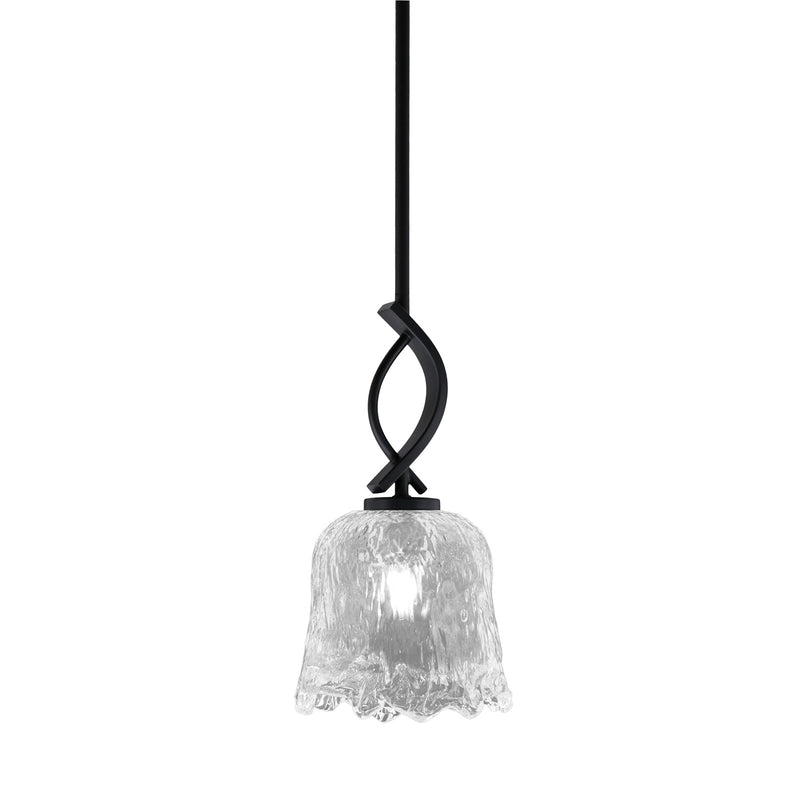Toltec Cavella 7in 1-Light Mini Pendant | Contemporary Matte Black and Clear Lava Glass | Kitchen Island & Dining Room | Model 3901-MB-4230