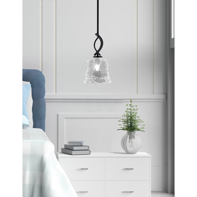 Toltec Cavella 7in 1-Light Mini Pendant | Contemporary Matte Black and Clear Lava Glass | Kitchen Island & Dining Room | Model 3901-MB-4230