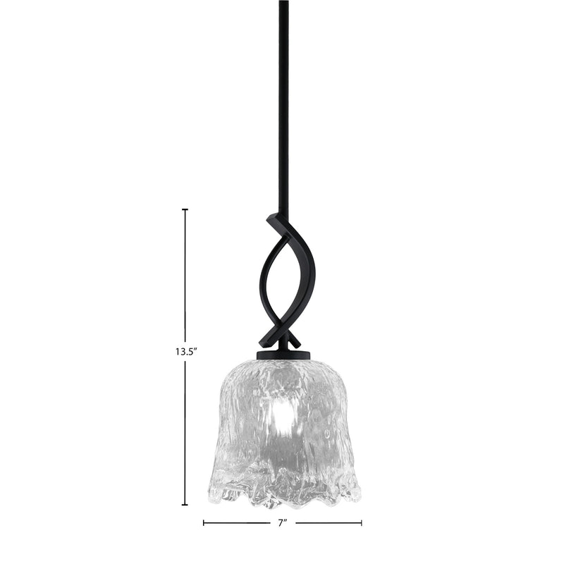 Toltec Cavella 7in 1-Light Mini Pendant | Contemporary Matte Black and Clear Lava Glass | Kitchen Island & Dining Room | Model 3901-MB-4230
