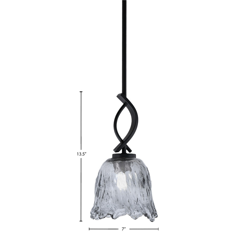 Toltec Cavella 7in 1-Light Mini Pendant | Contemporary Matte Black and Smoke Lava Glass | Kitchen Island & Dining Room | Model 3901-MB-4232