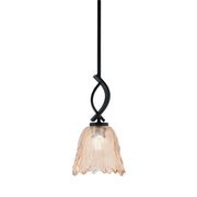 Toltec Cavella 7in 1-Light Mini Pendant | Contemporary Matte Black and Amber Lava Glass | Kitchen Island & Dining Room | Model 3901-MB-4233