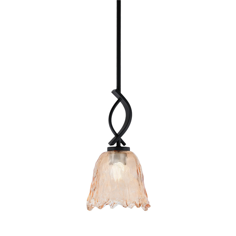 Toltec Cavella 7in 1-Light Mini Pendant | Contemporary Matte Black and Amber Lava Glass | Kitchen Island & Dining Room | Model 3901-MB-4233