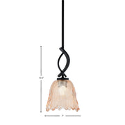 Toltec Cavella 7in 1-Light Mini Pendant | Contemporary Matte Black and Amber Lava Glass | Kitchen Island & Dining Room | Model 3901-MB-4233