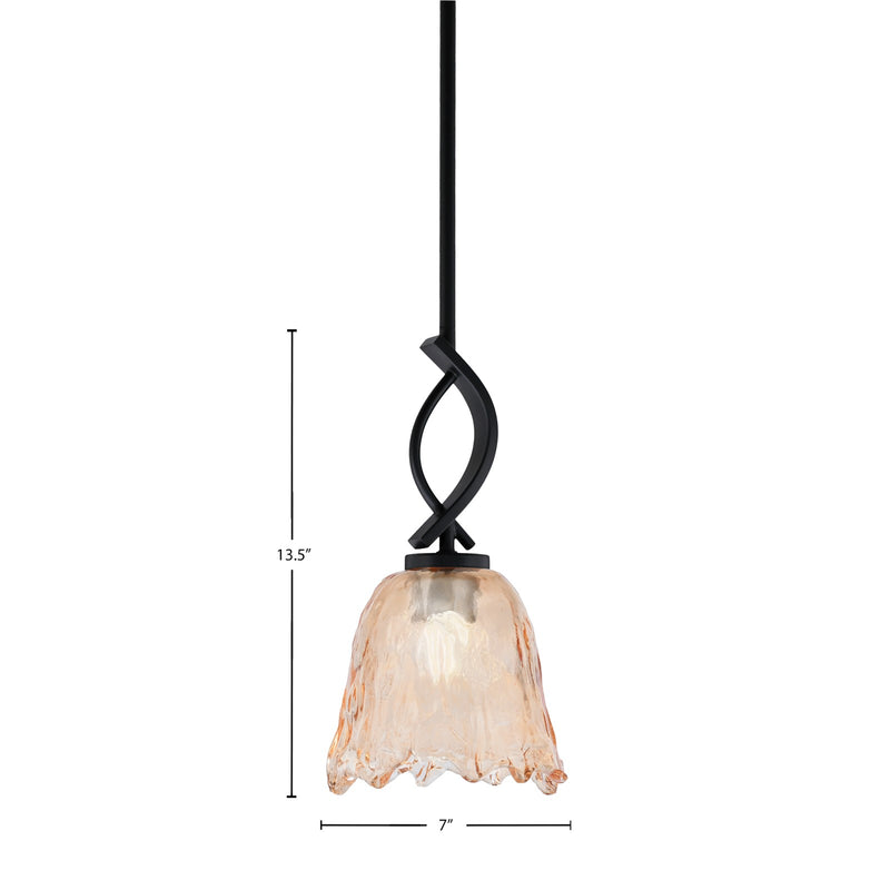 Toltec Cavella 7in 1-Light Mini Pendant | Contemporary Matte Black and Amber Lava Glass | Kitchen Island & Dining Room | Model 3901-MB-4233