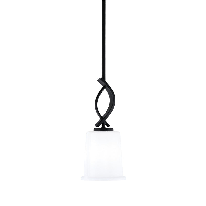 Toltec Cavella 5in 1-Light Mini Pendant | Modern Matte Black and White Opal Glass | Kitchen Island & Dining Room | 5 x 12.75 in | Model 3901-MB-5031