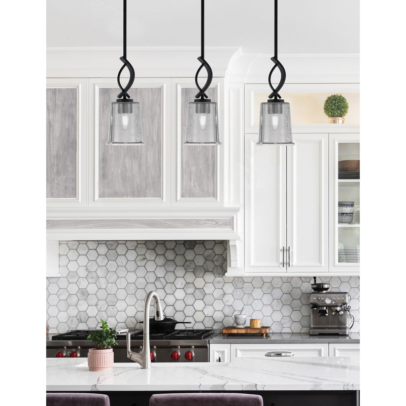 Toltec Cavella 5in 1-Light Mini Pendant | Modern Matte Black and Smoke Bubble Glass | Kitchen Island & Dining Room | 5 x 12.75 in | Model 3901-MB-5032