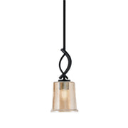 Toltec Cavella 5in 1-Light Mini Pendant | Contemporary Matte Black and Amber Bubble Glass | Kitchen Island & Dining Room | Model 3901-MB-5033