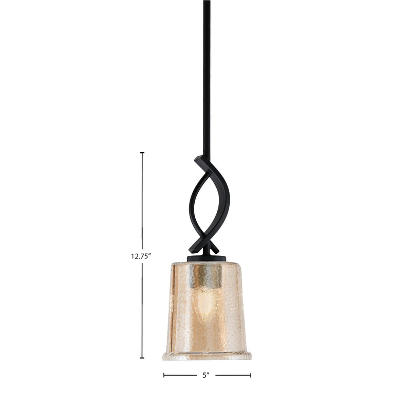 Toltec Cavella 5in 1-Light Mini Pendant | Contemporary Matte Black and Amber Bubble Glass | Kitchen Island & Dining Room | Model 3901-MB-5033