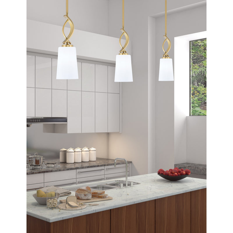 Toltec Cavella 4.5in 1-Light Mini Pendant | Contemporary New Age Brass and White Opal Glass | Kitchen Island & Breakfast Bar | Model 3901-NAB-261