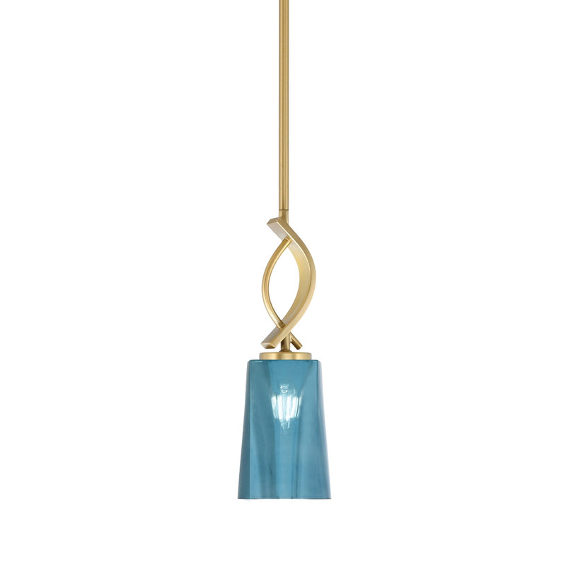 Toltec Cavella 5in 1-Light Mini Pendant | New Age Brass and Blue Gradient Glass | Kitchen Island & Dining Room | Model 3901-NAB-265