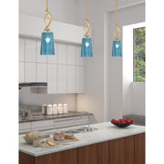 Toltec Cavella 5in 1-Light Mini Pendant | New Age Brass and Blue Gradient Glass | Kitchen Island & Dining Room | Model 3901-NAB-265