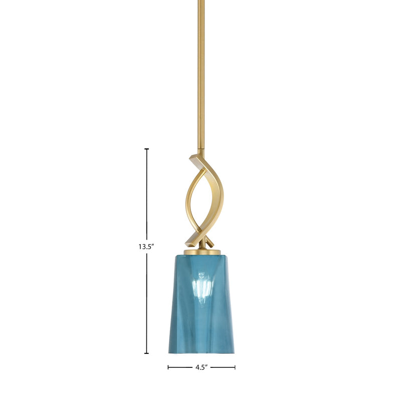 Toltec Cavella 5in 1-Light Mini Pendant | New Age Brass and Blue Gradient Glass | Kitchen Island & Dining Room | Model 3901-NAB-265