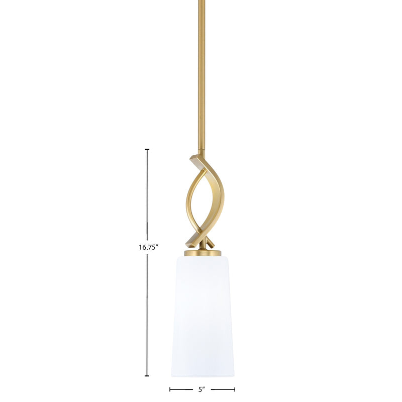 Toltec Cavella 5in 1-Light Mini Pendant | New Age Brass and White Opal Glass | Kitchen Island & Dining Room | 5 x 5 x 16.75 in | Model 3901-NAB-291