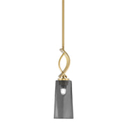 Toltec Cavella 5in 1-Light Mini Pendant | New Age Brass and Smoke Bubble Glass | Kitchen Island & Dining Room | 5 x 5 x 16.75 in | Model 3901-NAB-292