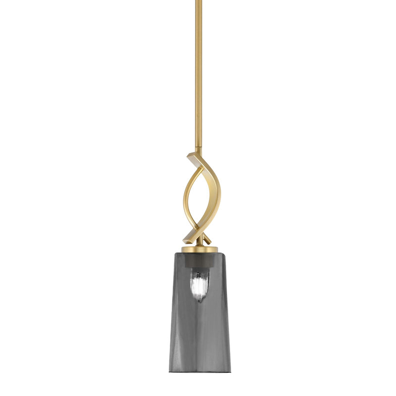 Toltec Cavella 5in 1-Light Mini Pendant | New Age Brass and Smoke Bubble Glass | Kitchen Island & Dining Room | 5 x 5 x 16.75 in | Model 3901-NAB-292