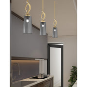 Toltec Cavella 5in 1-Light Mini Pendant | New Age Brass and Smoke Bubble Glass | Kitchen Island & Dining Room | 5 x 5 x 16.75 in | Model 3901-NAB-292