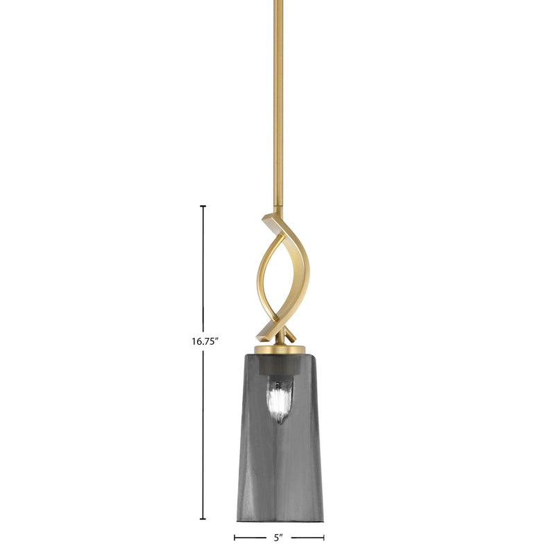 Toltec Cavella 5in 1-Light Mini Pendant | New Age Brass and Smoke Bubble Glass | Kitchen Island & Dining Room | 5 x 5 x 16.75 in | Model 3901-NAB-292
