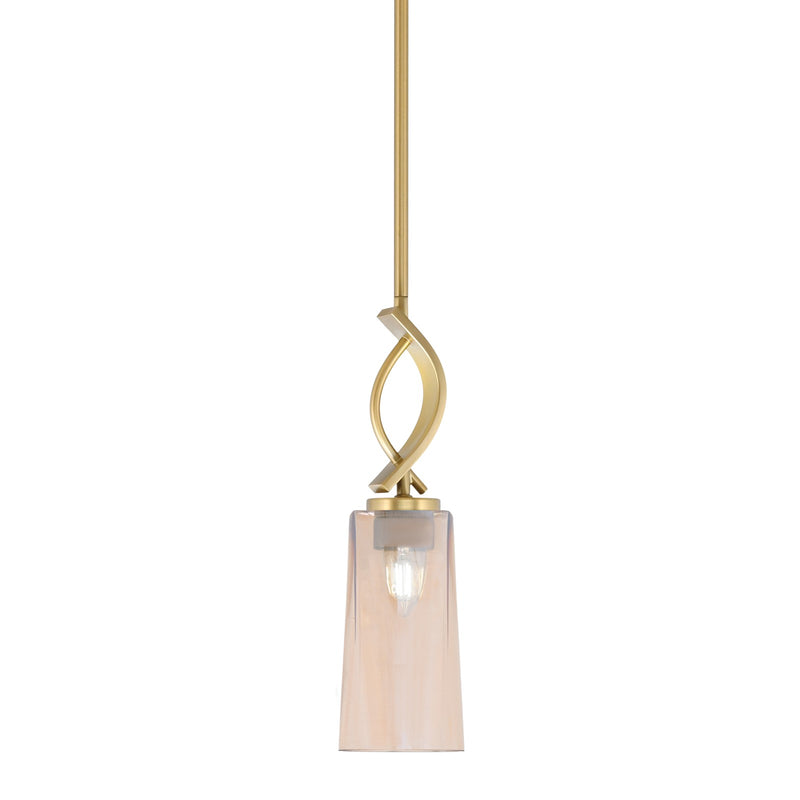 Toltec Cavella 5in 1-Light Mini Pendant | New Age Brass and Amber Gradient Glass | Kitchen Island & Dining Room | Model 3901-NAB-293