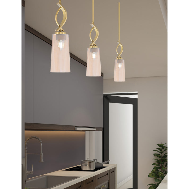 Toltec Cavella 5in 1-Light Mini Pendant | New Age Brass and Amber Gradient Glass | Kitchen Island & Dining Room | Model 3901-NAB-293