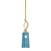 Toltec Cavella 5in 1-Light Mini Pendant | New Age Brass and Blue Gradient Glass | Kitchen Island & Dining Room | 5 x 16.75 in | Model 3901-NAB-295