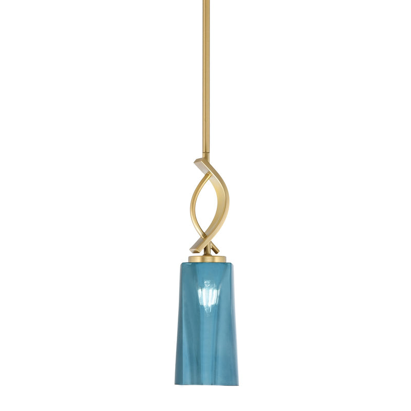Toltec Cavella 5in 1-Light Mini Pendant | New Age Brass and Blue Gradient Glass | Kitchen Island & Dining Room | 5 x 16.75 in | Model 3901-NAB-295
