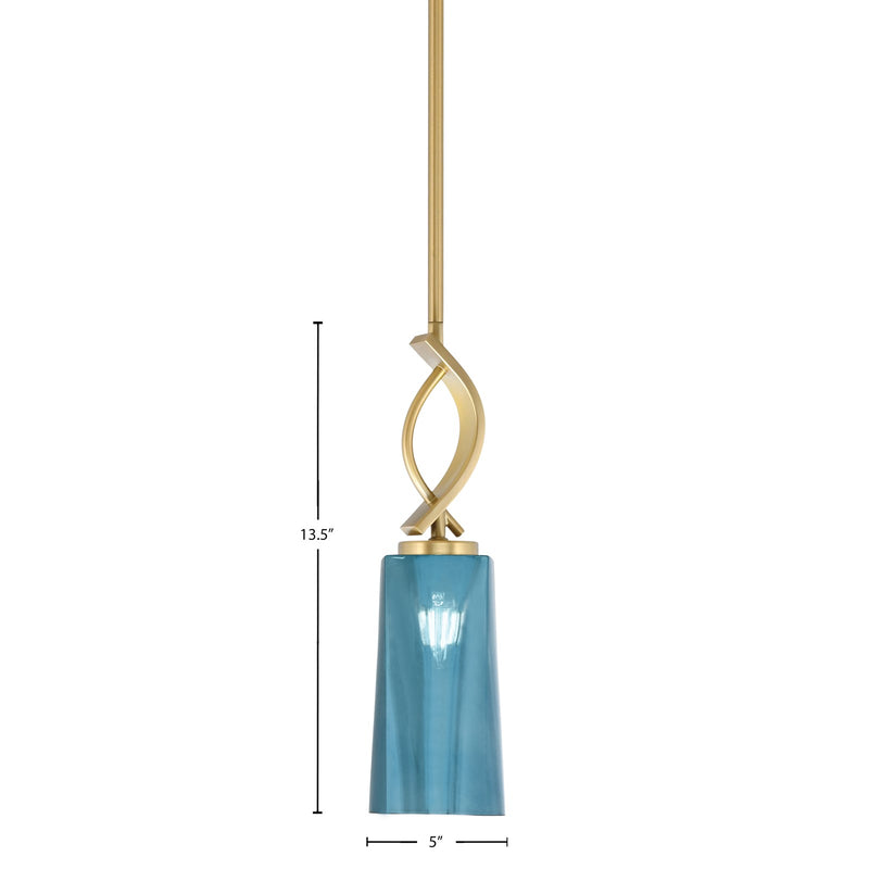 Toltec Cavella 5in 1-Light Mini Pendant | New Age Brass and Blue Gradient Glass | Kitchen Island & Dining Room | 5 x 16.75 in | Model 3901-NAB-295