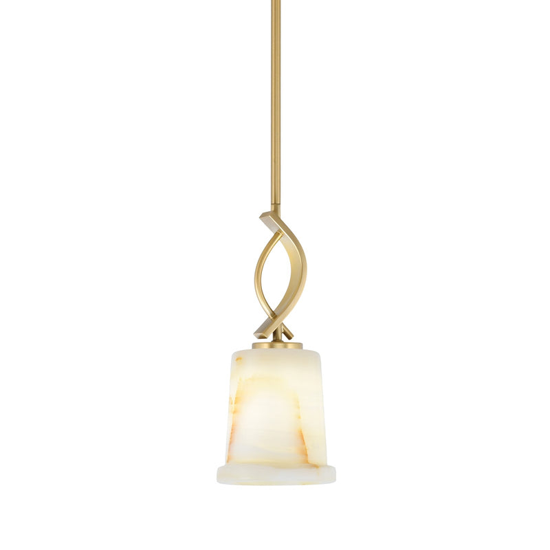 Toltec Cavella 5in 1-Light Mini Pendant | New Age Brass and Natural Stone | Kitchen Island & Dining Room | 5 x 12.75 in | Model 3901-NAB-4128