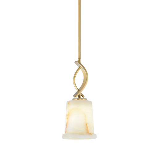 Toltec Cavella 5in 1-Light Mini Pendant | New Age Brass and Natural Stone | Kitchen Island & Dining Room | 5 x 12.75 in | Model 3901-NAB-4128