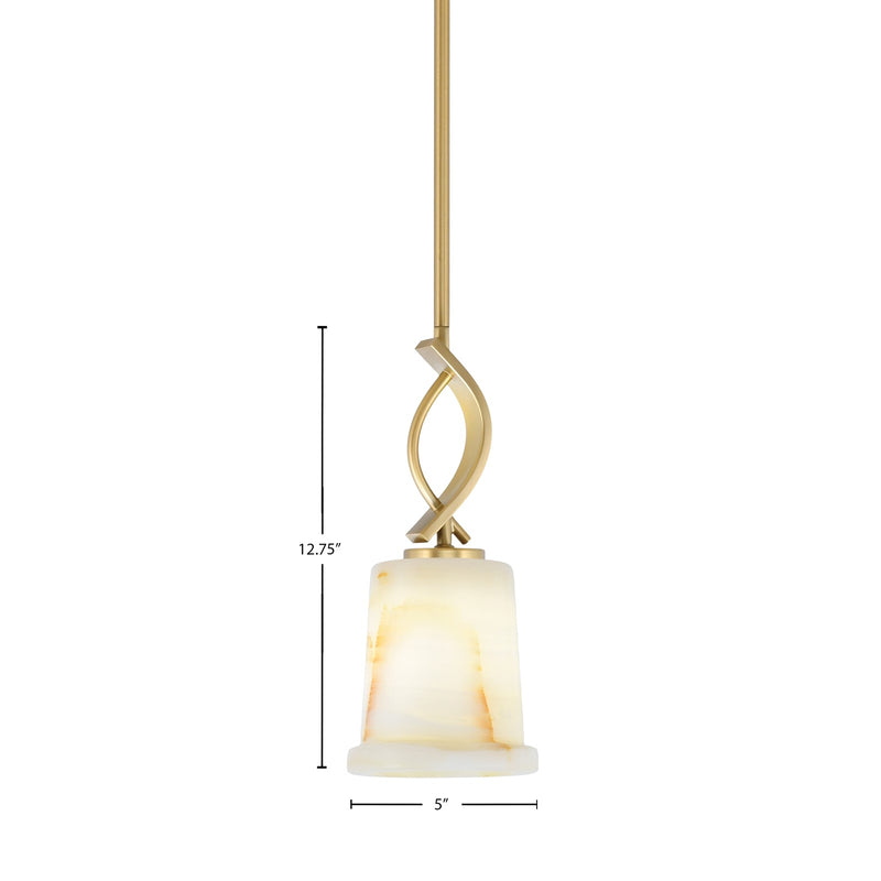 Toltec Cavella 5in 1-Light Mini Pendant | New Age Brass and Natural Stone | Kitchen Island & Dining Room | 5 x 12.75 in | Model 3901-NAB-4128