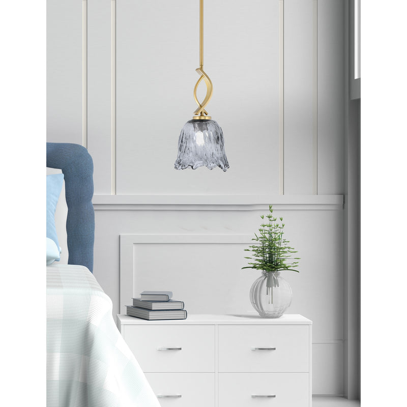 Toltec Cavella 7in 1-Light Mini Pendant | New Age Brass and Smoke Lava Glass | Kitchen Island & Dining Room | 7 x 13.5 in | Model 3901-NAB-4232