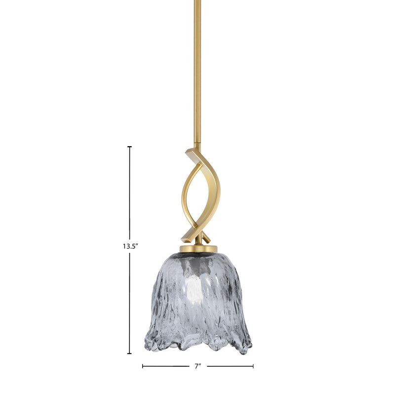 Toltec Cavella 7in 1-Light Mini Pendant | New Age Brass and Smoke Lava Glass | Kitchen Island & Dining Room | 7 x 13.5 in | Model 3901-NAB-4232