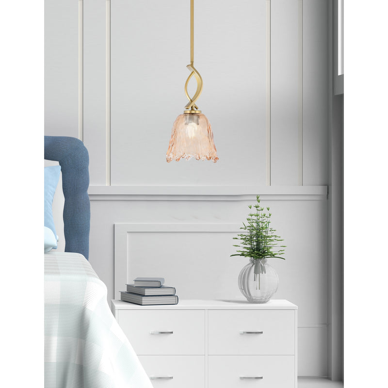 Toltec Cavella 7in 1-Light Mini Pendant | New Age Brass and Amber Lava Glass | Kitchen Island & Dining Room | 7 x 13.5 in | Model 3901-NAB-4233