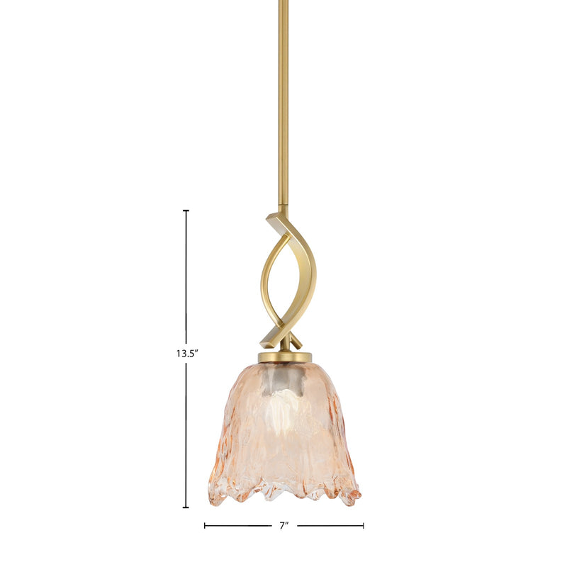 Toltec Cavella 7in 1-Light Mini Pendant | New Age Brass and Amber Lava Glass | Kitchen Island & Dining Room | 7 x 13.5 in | Model 3901-NAB-4233