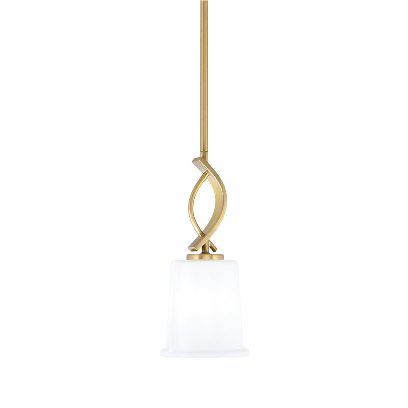 Toltec Cavella 5in 1-Light Mini Pendant | New Age Brass and White Opal Glass | Kitchen Island & Dining Room | 5 x 12.75 in | Model 3901-NAB-5031